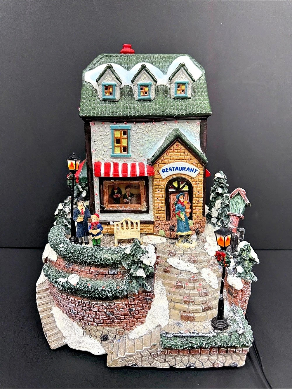 Centela Lighted Christmas Village Restaurant Winter Scene Model 51-3781-0